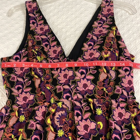 By Anthropologie Deep-V Mini Dress $398 sz 6 black purple embroidered BEAUTIFUL - Picture 7 of 10